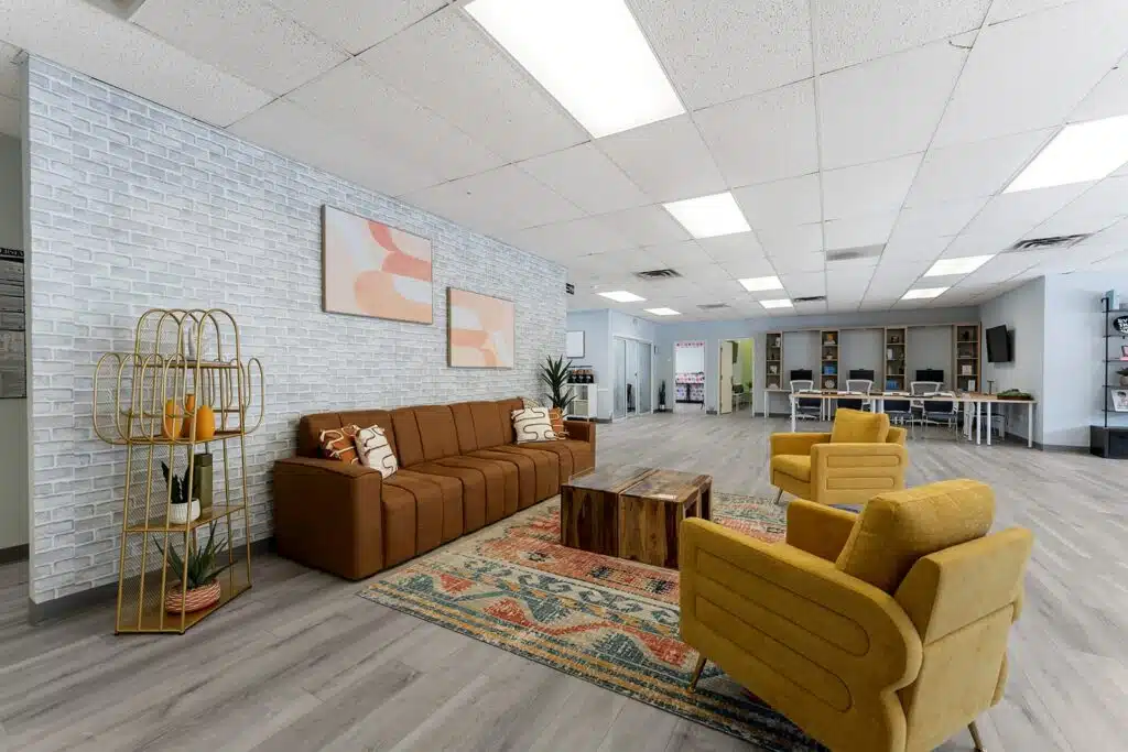 Common lounge with mid-century seating