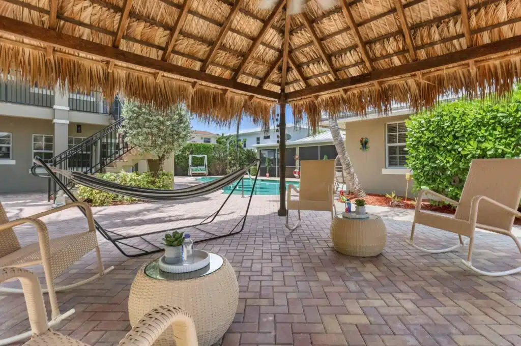 Thatched cabana with hammock and seating
