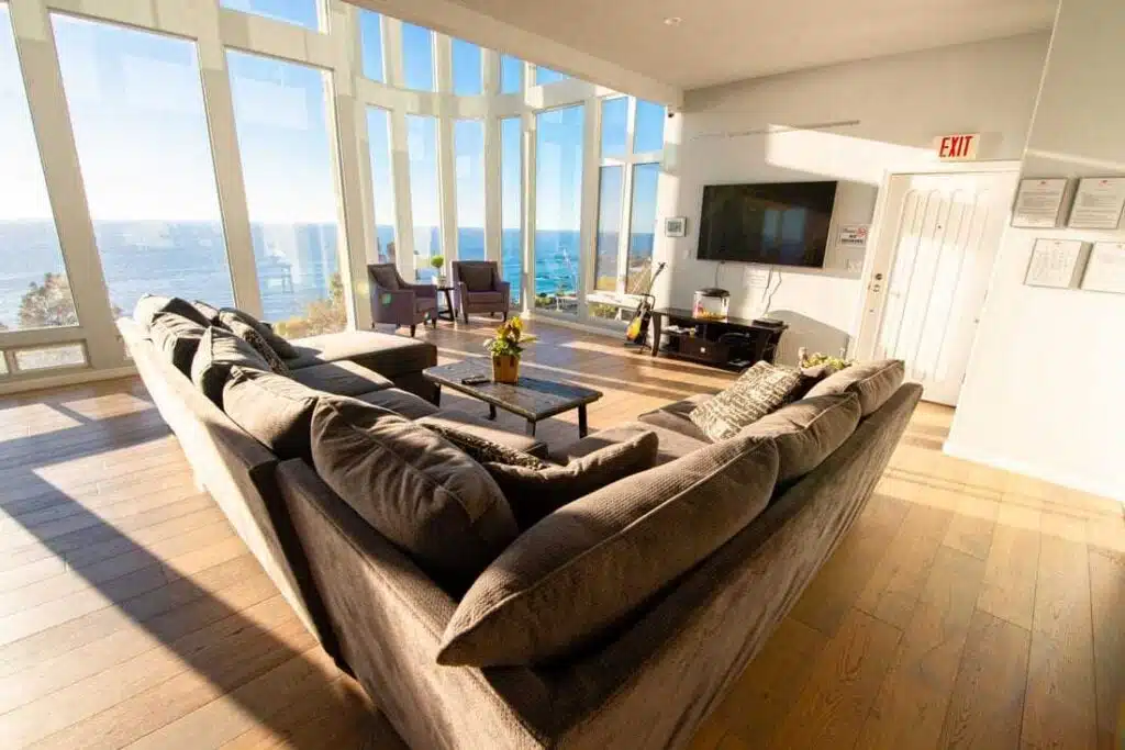 Great room with floor-to-ceiling ocean views