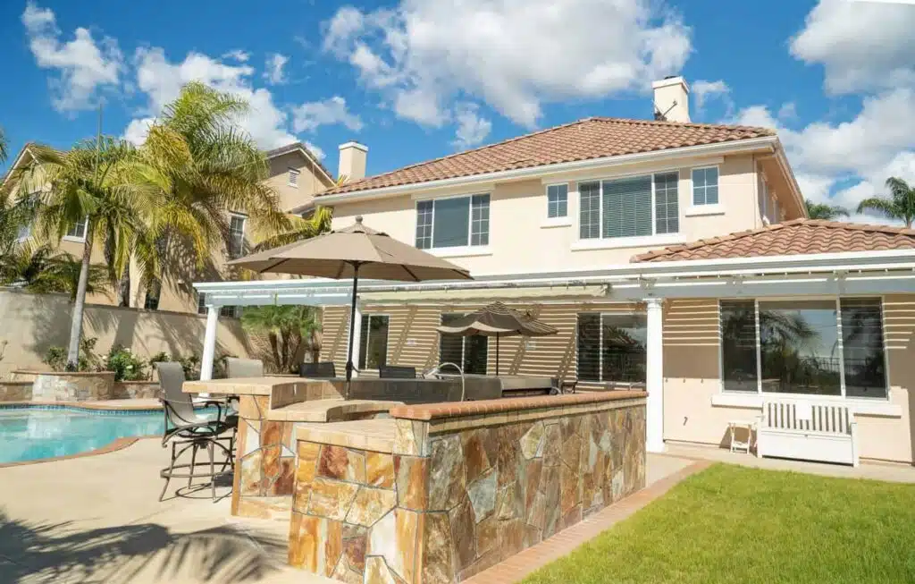 Spanish-style backyard with pool