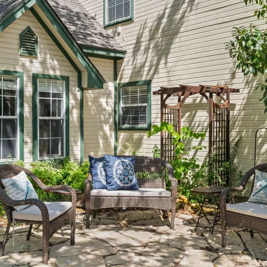 Garden patio with wicker seating